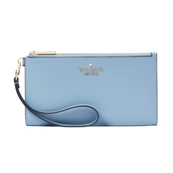 kate spade new york Handbags - Kate Spade Madison Saffiano Leather Double Zip Wristlet Polished Blue KC588 $169